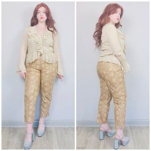 1990s Vintage  Faux Leather Snake Print Snakeskin Cropped Pants Large Waist 28"